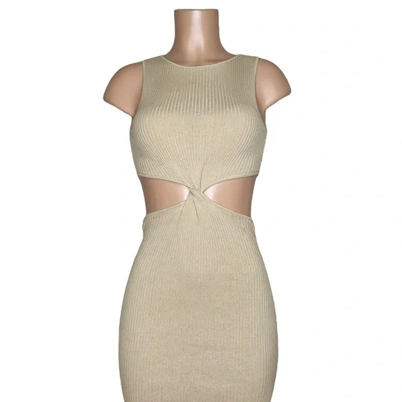 BEC + BRIDGE Riviera Cut-Out Knit Twist Midi Dress, Sand, 2 (US) - Picture 10 of 11